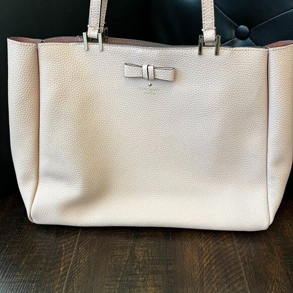 Kate Spade New York Pebbled Leather Bow Tote Bag – Light Blush Pink - Picture 1 of 7